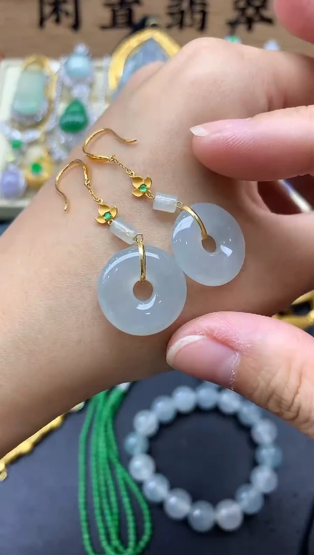 翡翠18K金镶嵌耳饰239中国好珍宝