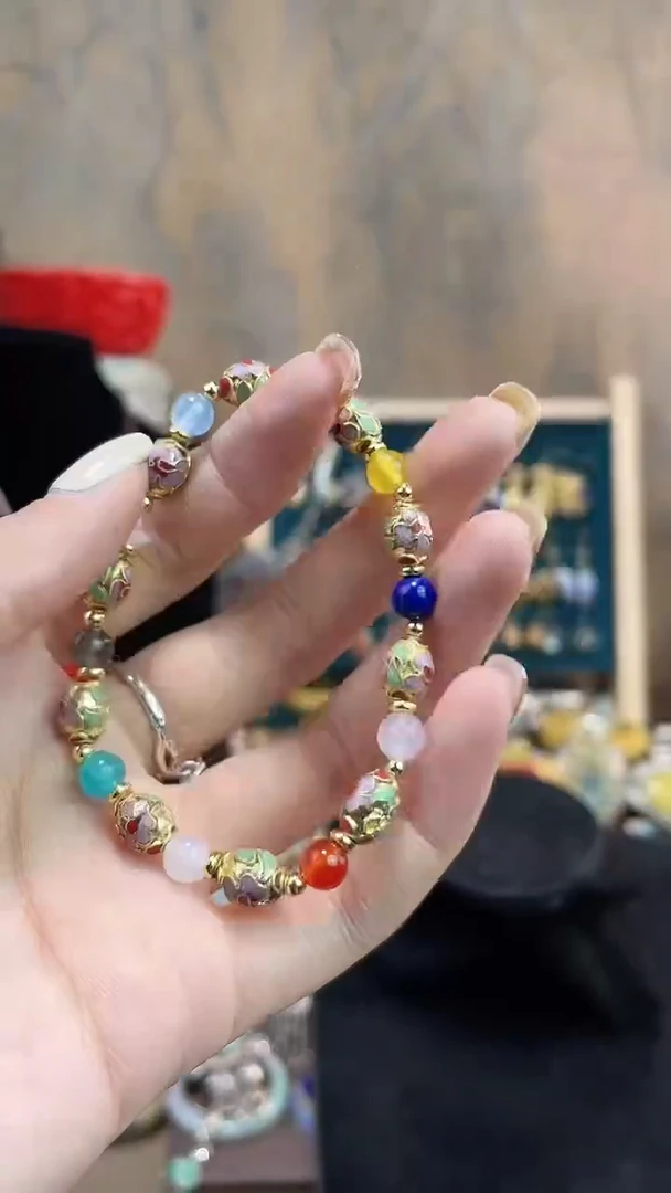 景泰蓝金地枣珠多色小手串