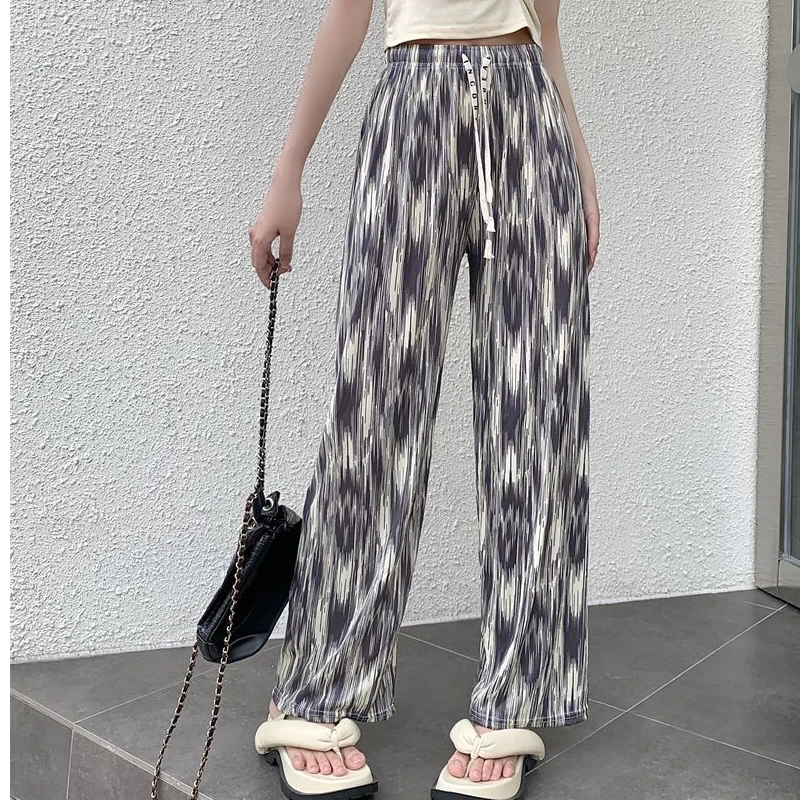 扎染阔腿裤女夏季薄款百搭直筒休闲宽松显瘦高腰拖地冰丝裤子