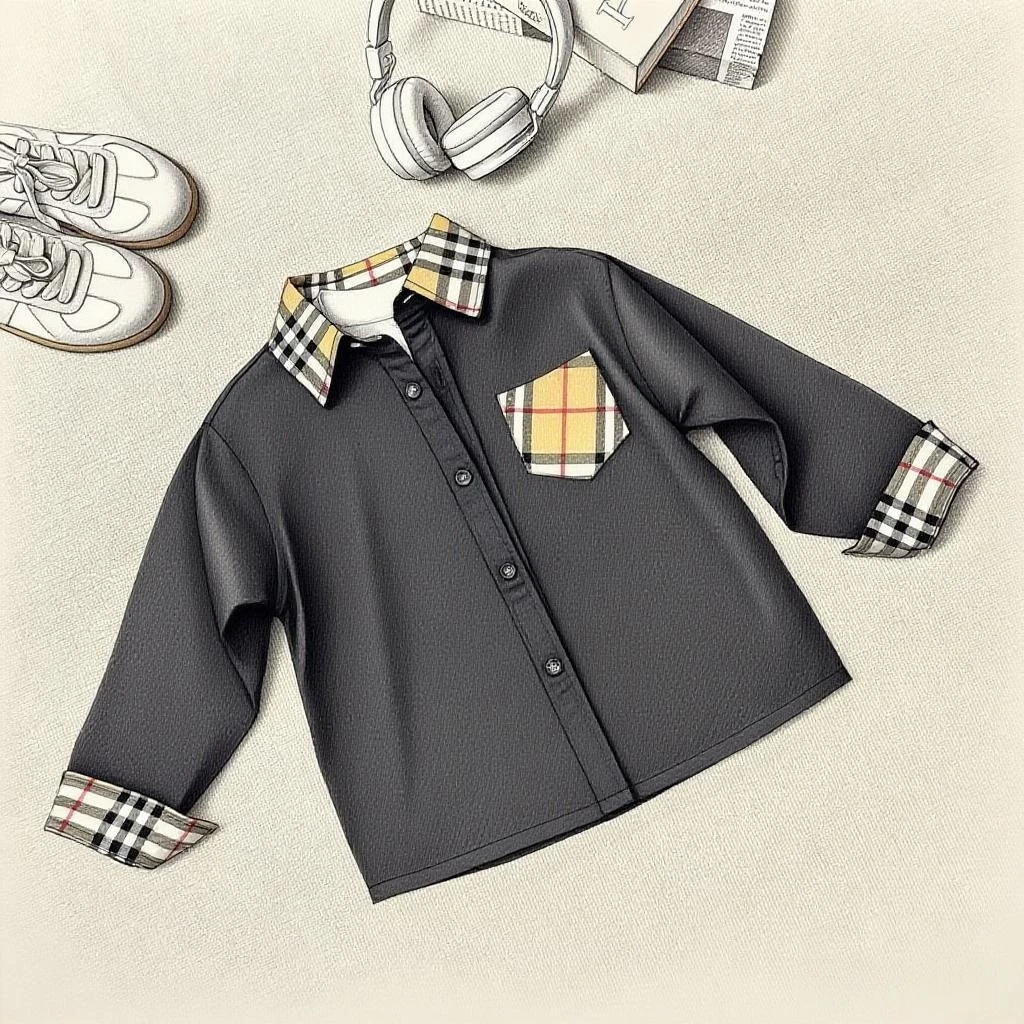 【Hei 格】百搭上衣休闲方领春秋衬衫外套拼接学院风男女中大童装