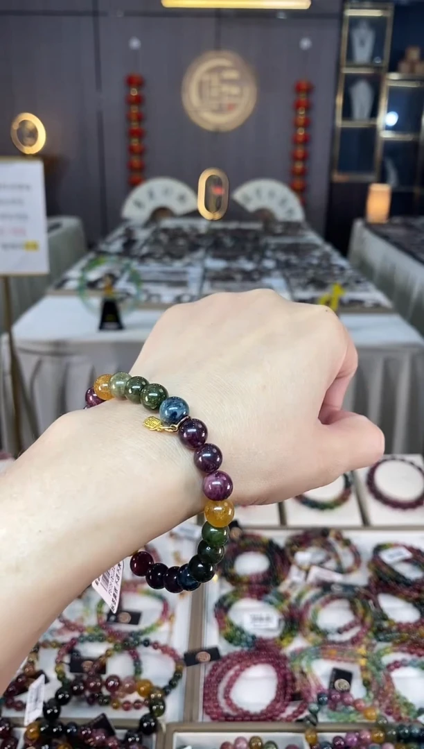 未镶嵌老矿碧玺色标彩虹单圈手串8mm+碧玺hon多样性发货一条