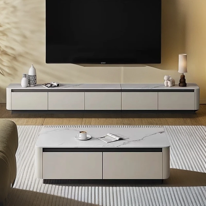 实木电视柜储物茶几组合套装2025最新款直播意式极简落地式烤漆