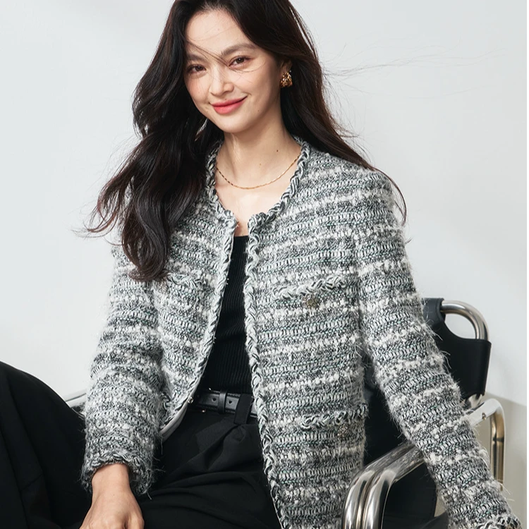 【直播间同价】【素描】高奢B入手工重工粗纺小香风宽松版外套女18264