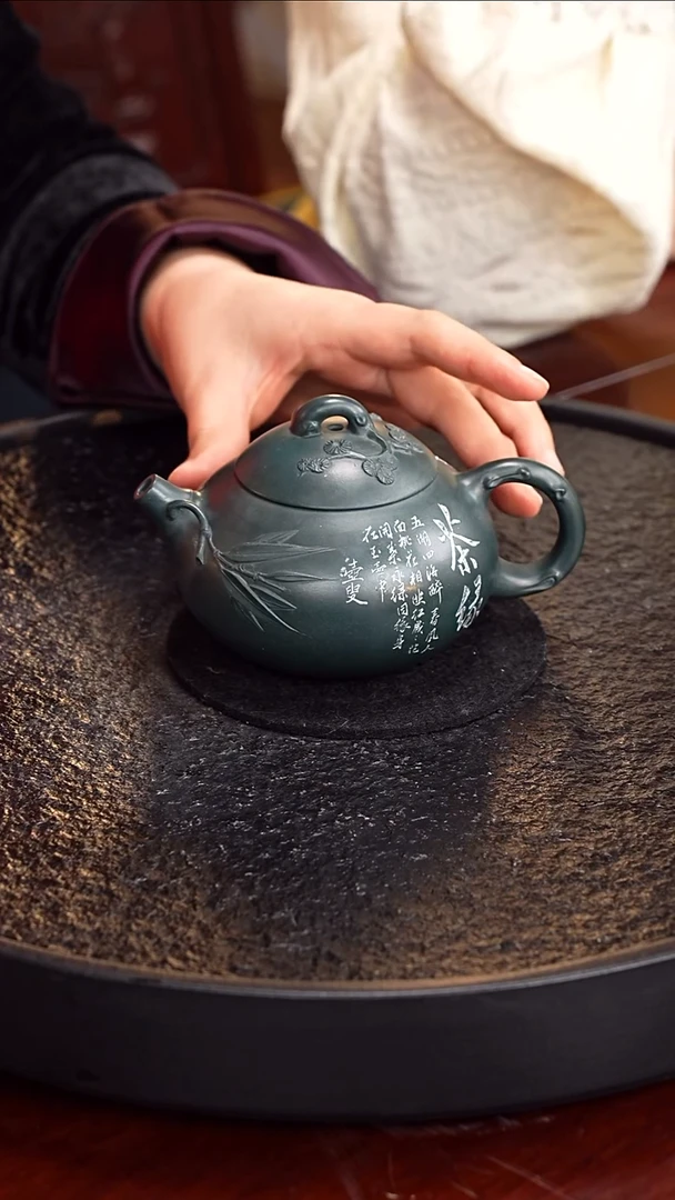 茶壶紫砂徐秀文乳瓢64绿泥 280毫升 顾氏 启功 泥料证书 配瓷板画