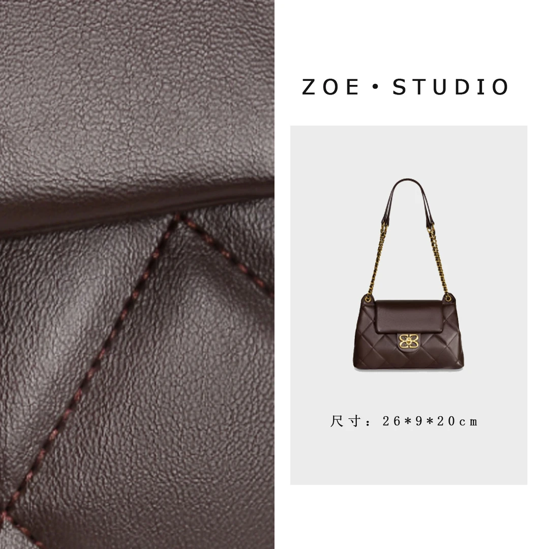 【佐伊甄选】GQ-9037-咖啡轻奢女士时尚小众真皮单肩挎包