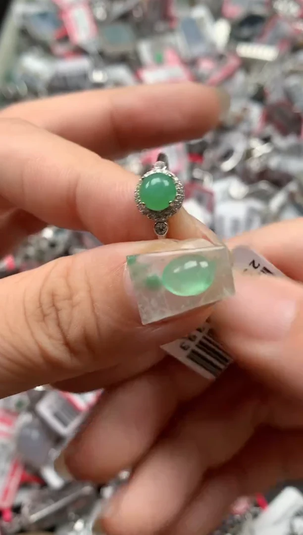 银S925镶嵌戒指翡翠天然A货缅甸翡翠