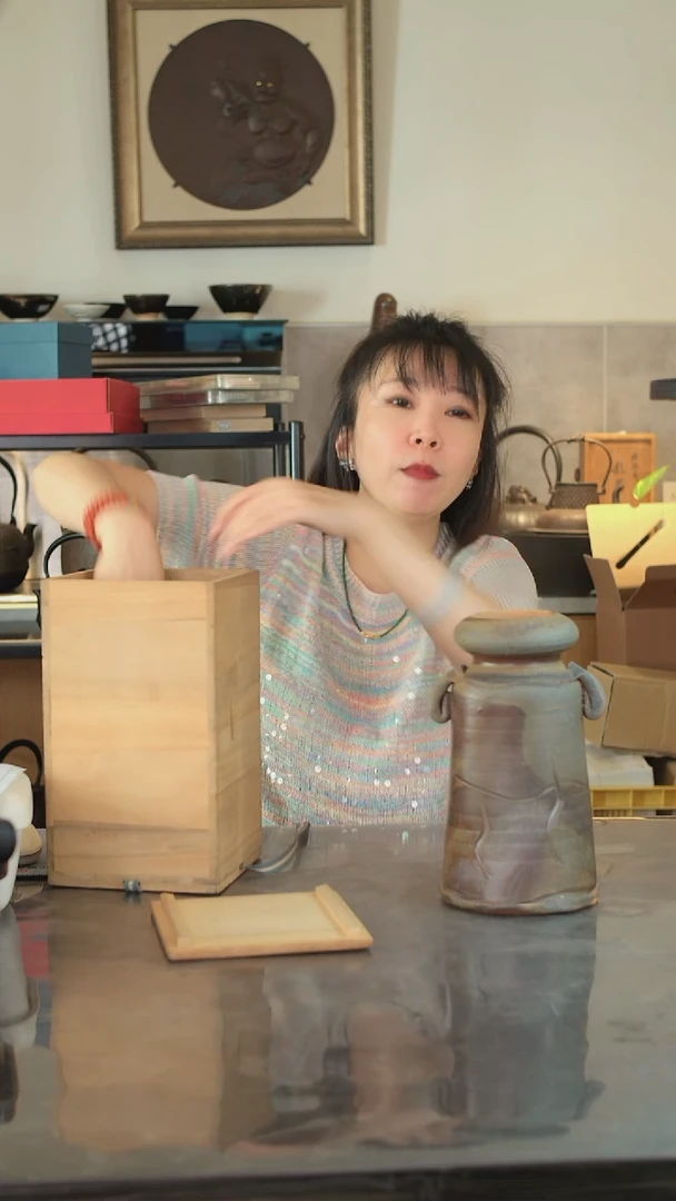陶土日本片冈圣观作备前烧双耳花器