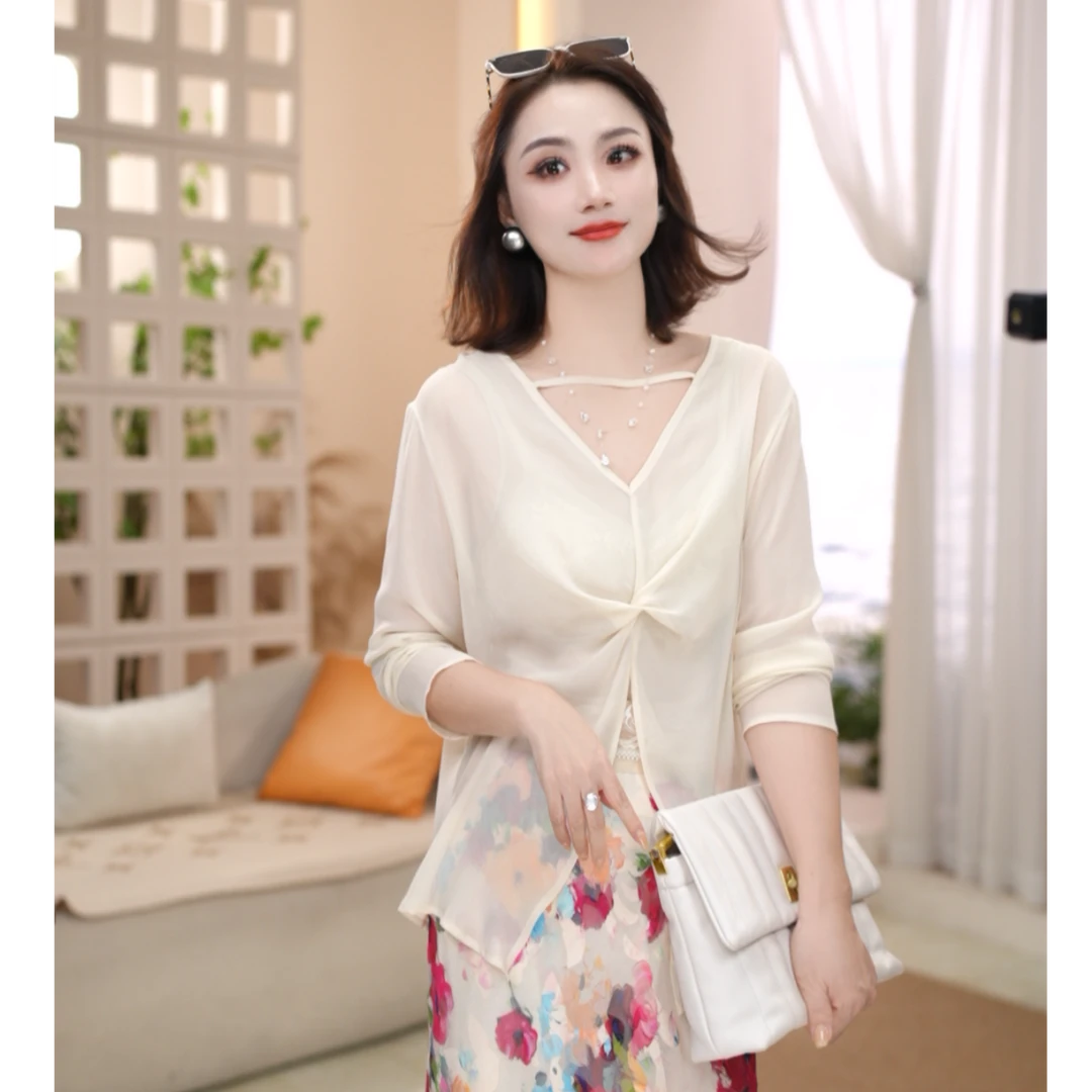 XY&【莉纱】气质百搭显瘦薄款两面穿开叉设计感防晒上衣#H882-8