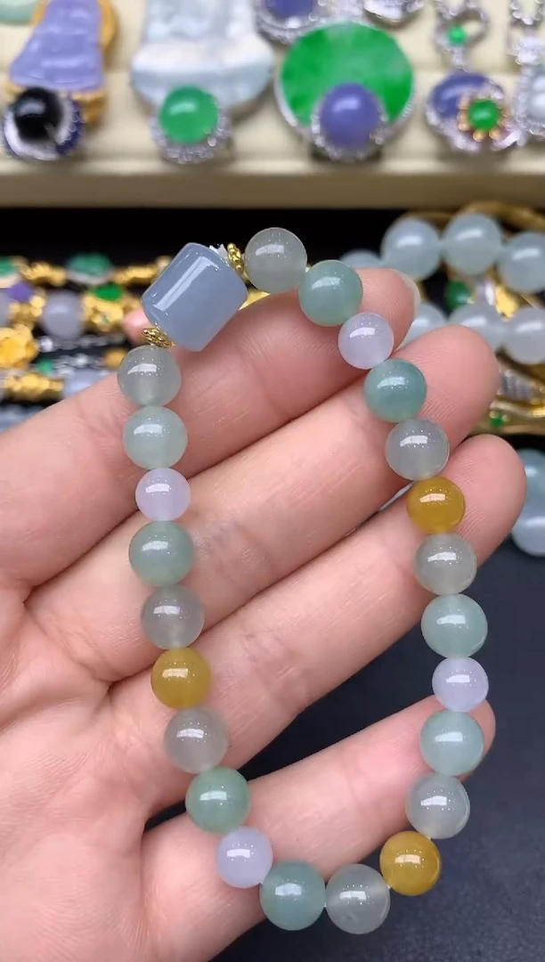 足金镶嵌手串翡翠103-雪姐翡翠天天见