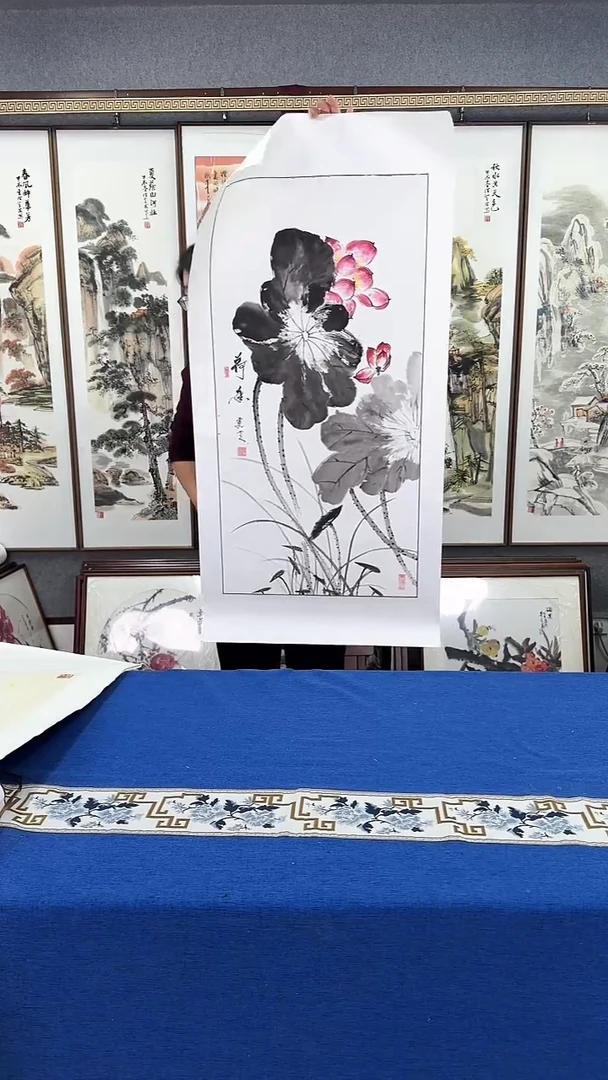 国画精品荷花图 画芯 60*120