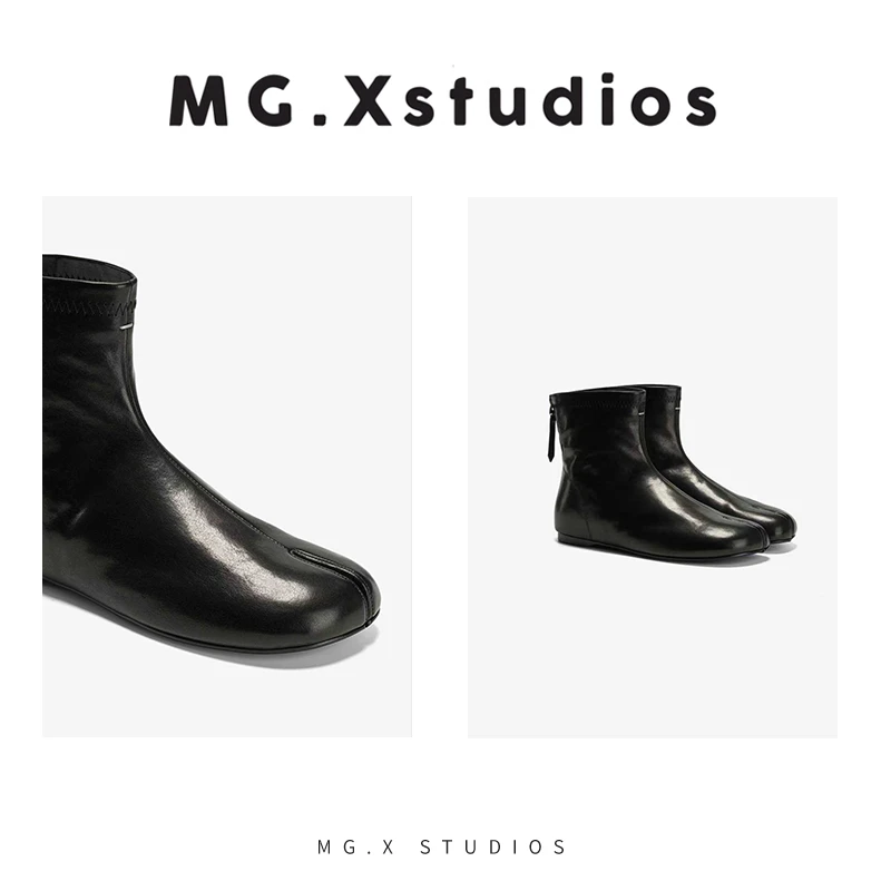 【巴黎老钱】MGX跟高2CM女靴分趾套筒拉链短靴牛皮圆头M53D5370P0AT