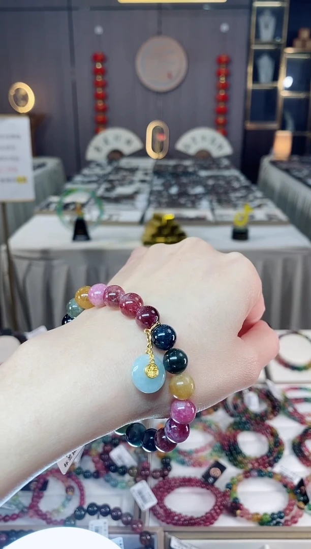 未镶嵌老矿碧玺色标彩虹单圈手串9mm+碧玺dan多样性发货一条