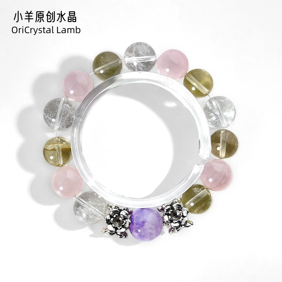 【彩虹】黄紫粉白水晶组合手串|12mm+天然水晶手串