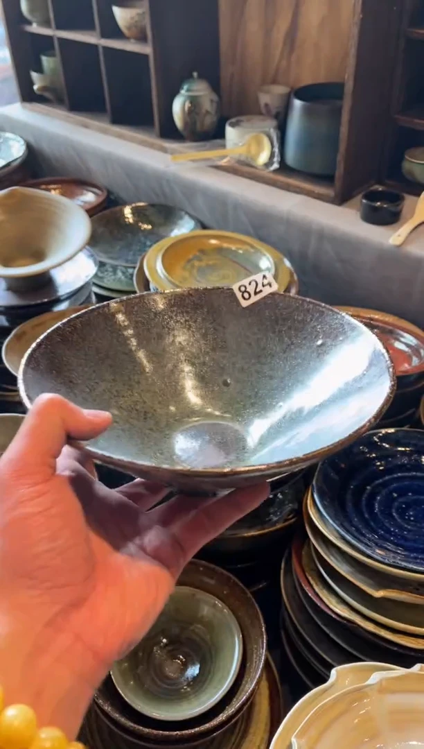 【闪购商品】瓷片824 微瑕窑变绿斗笠碗1个