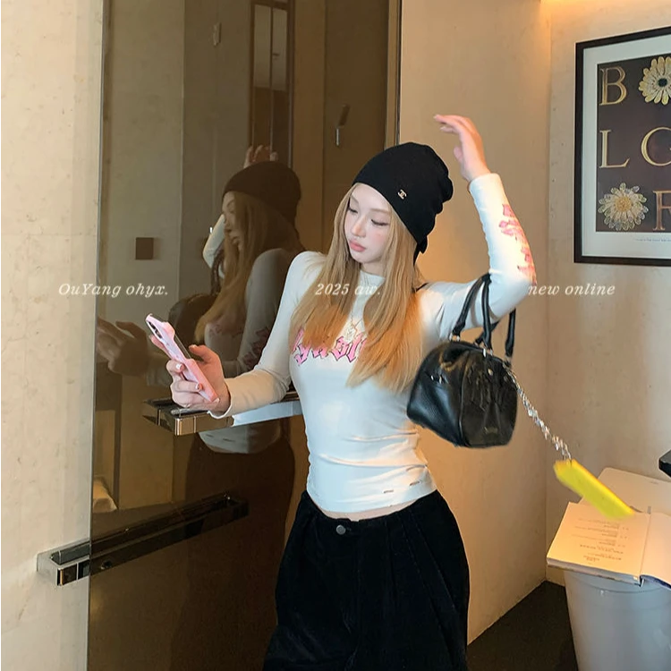 2025早秋新款时尚长袖打底上衣气质显瘦洋气休闲百搭性感辣妹外出