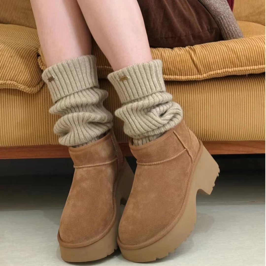 桑坡新款人鱼款雪地靴保暖加厚百搭羊毛高跟秋冬休闲雪地靴厚底