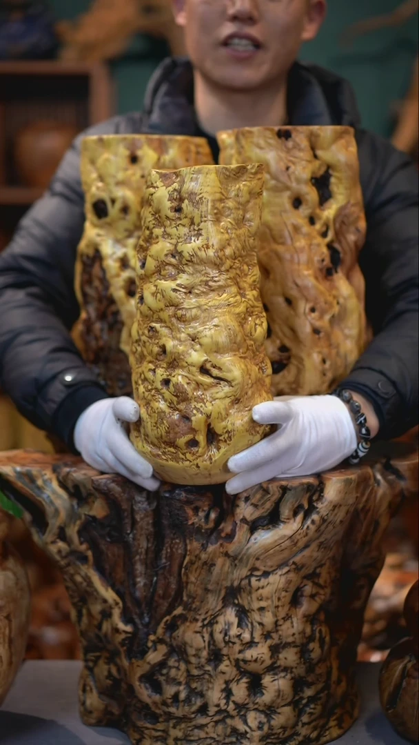 【闪购商品】枣木雷击枣木龙纹广口瓶