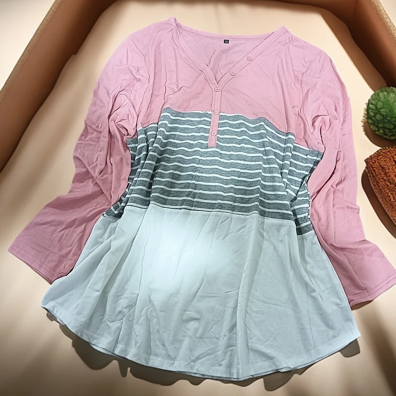 9313长袖粉色拼接T恤