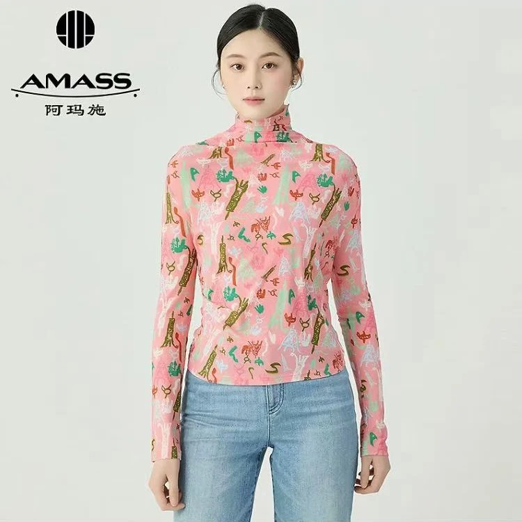 AMASS/阿玛施优雅气质独特修身高领两件套t恤小衫长袖上衣5301086