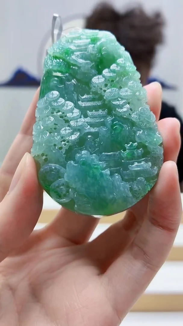 未镶嵌定制翡翠4688zm-毛货挂件山水140