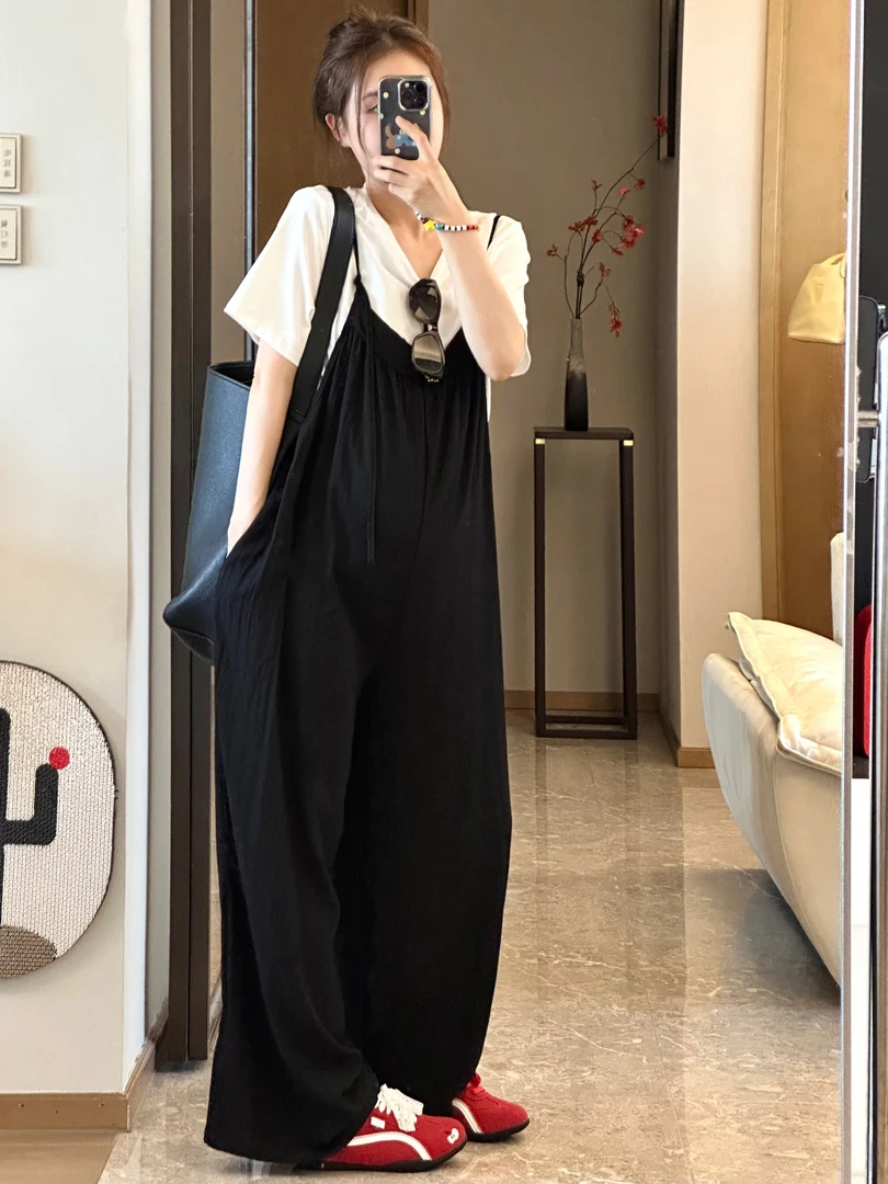 孕妇装2025夏季新款宽松甜美清新上衣百搭可爱洋气显瘦背带裤套装