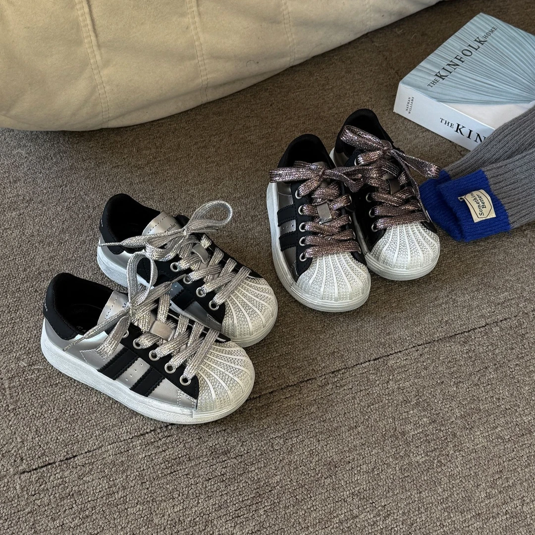 2025春季新款儿童潮鞋男童擦色做旧复古板鞋女童贝壳头休闲运动鞋