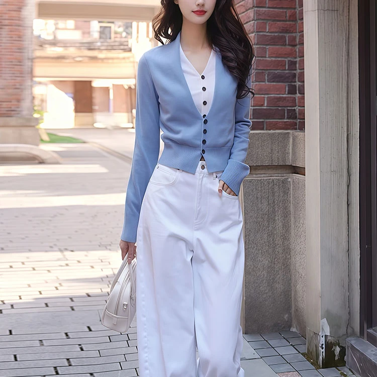 小众设计感假两件针织上衣秋季流光风网红洋气炸街时尚气质短开衫