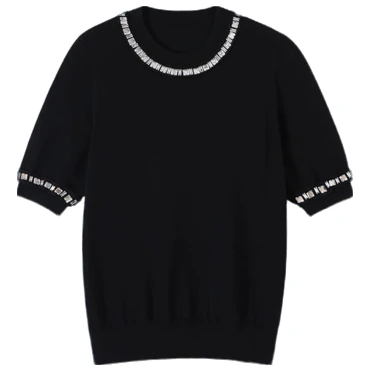 设计师奢华时尚百搭开衫洋气针织休闲女装短袖上衣-8055