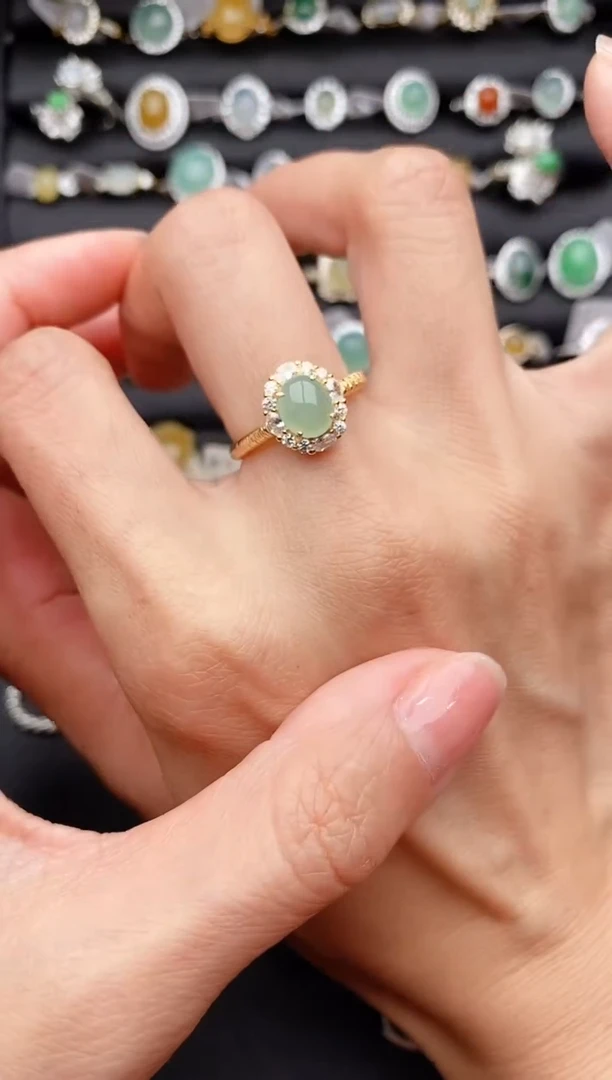 【闪购商品】翡翠戒指银S925镶嵌缅甸天然A货翡翠333   6-2