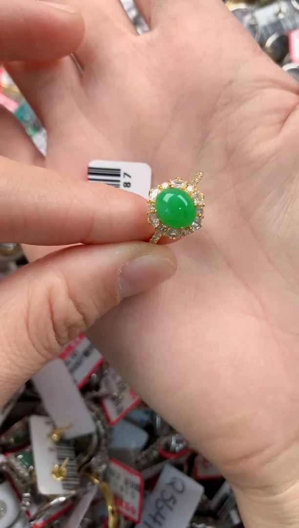 银S925镶嵌戒指翡翠5555        3