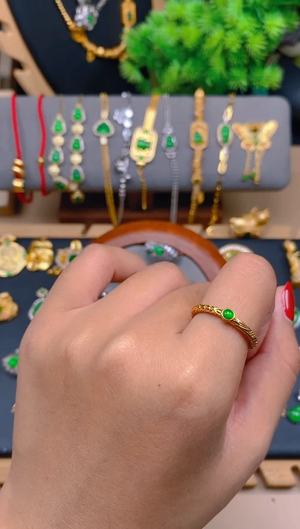 银S925镶嵌戒指翡翠花丝戒指