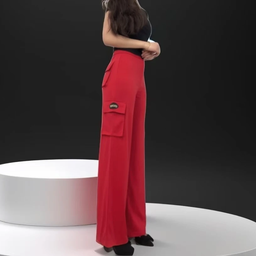 拉丁口袋裤女新款练功舞蹈裤国标摩登舞舞裤时尚宽松交谊舞女长裤