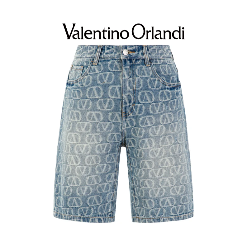 Valentino orlandi 男士时尚百搭满印老花logo牛仔短裤