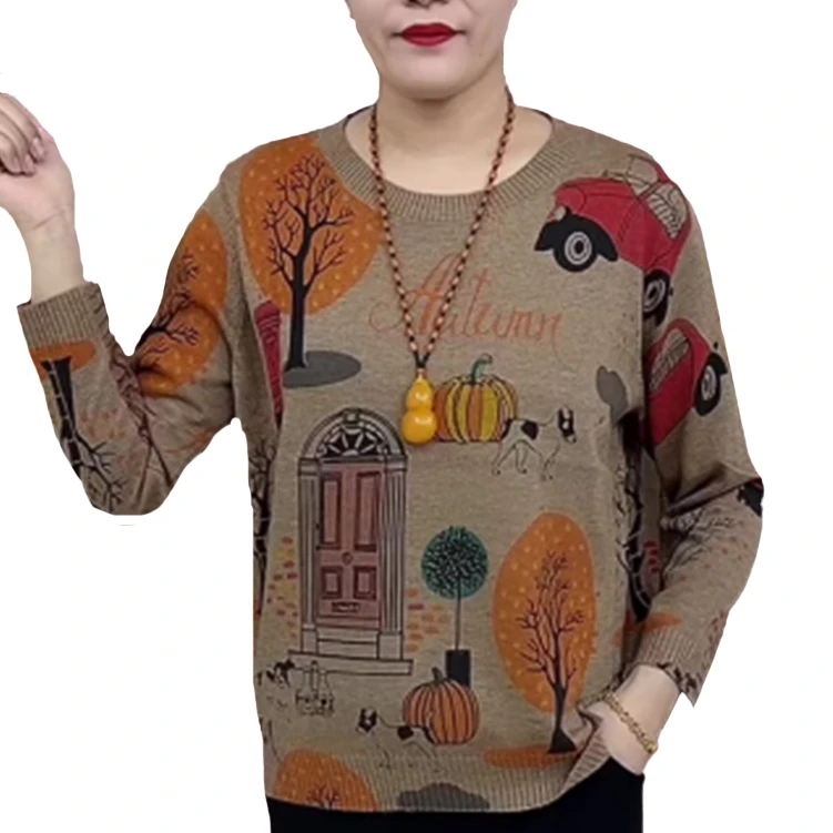 G春季经典中老年漂亮妈妈袖扣秋冬时尚舒适百搭套头打底针织衫