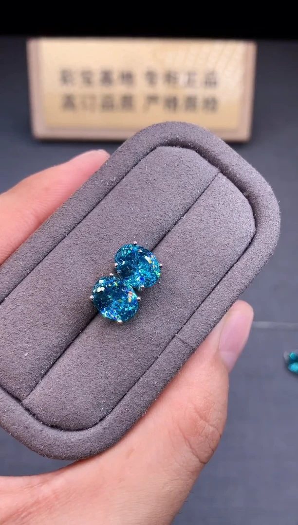 银S925镶嵌耳饰帕拉依巴碧玺2222