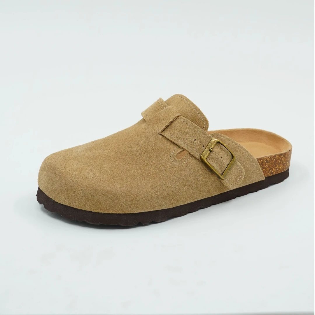 牛皮勃肯鞋 男女同款 包头半拖鞋 时尚舒适 足弓支撑软木底一脚蹬