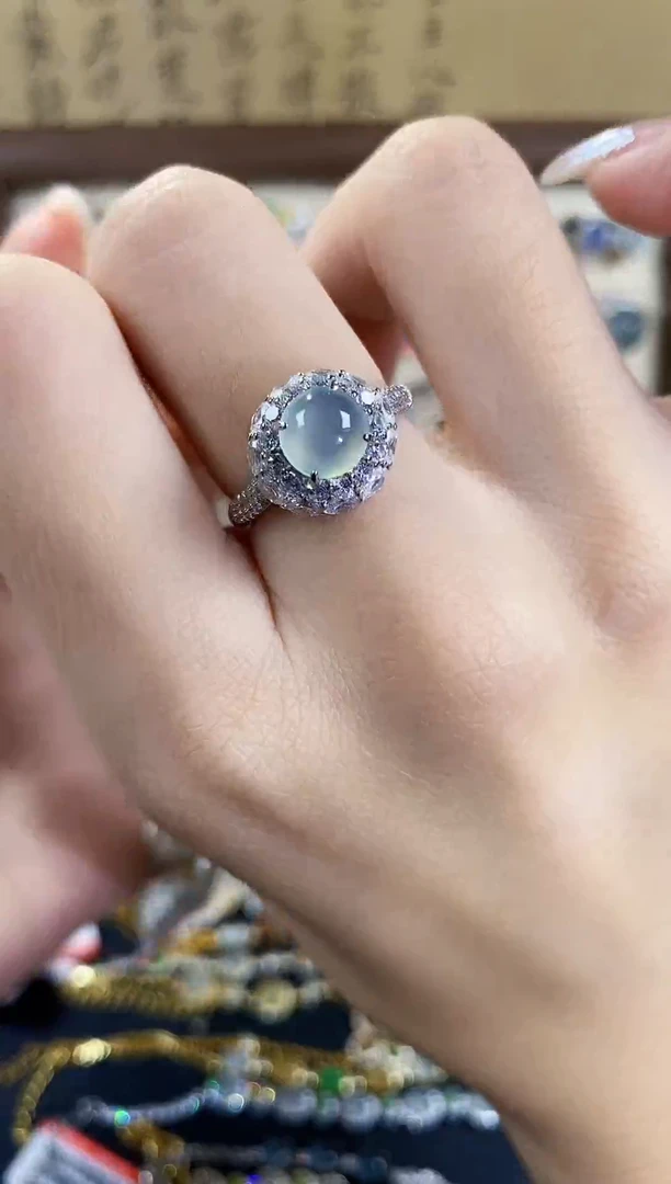 银S925镶嵌戒指翡翠 天然A货翡翠48