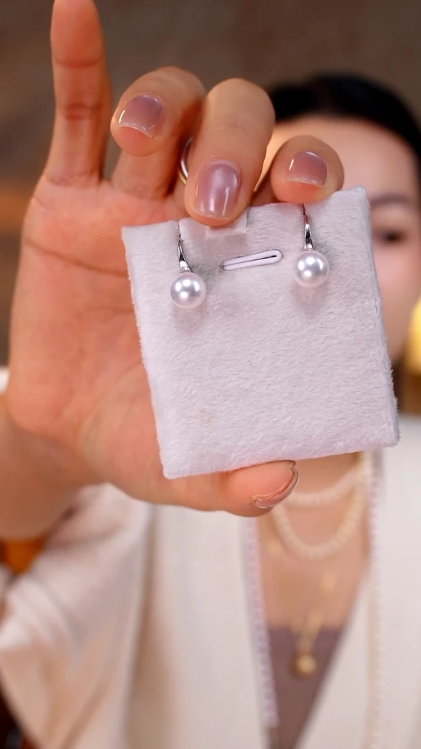 银S925镶嵌耳环海水珍珠Akoya7-8mm