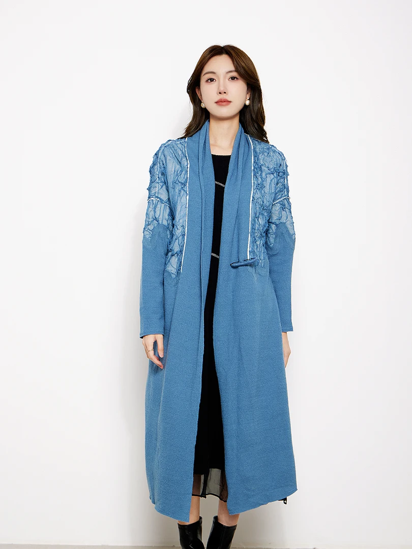 2025年蓝色高货精品高端春季羊毛大衣保暖时尚大衣外套女M7249