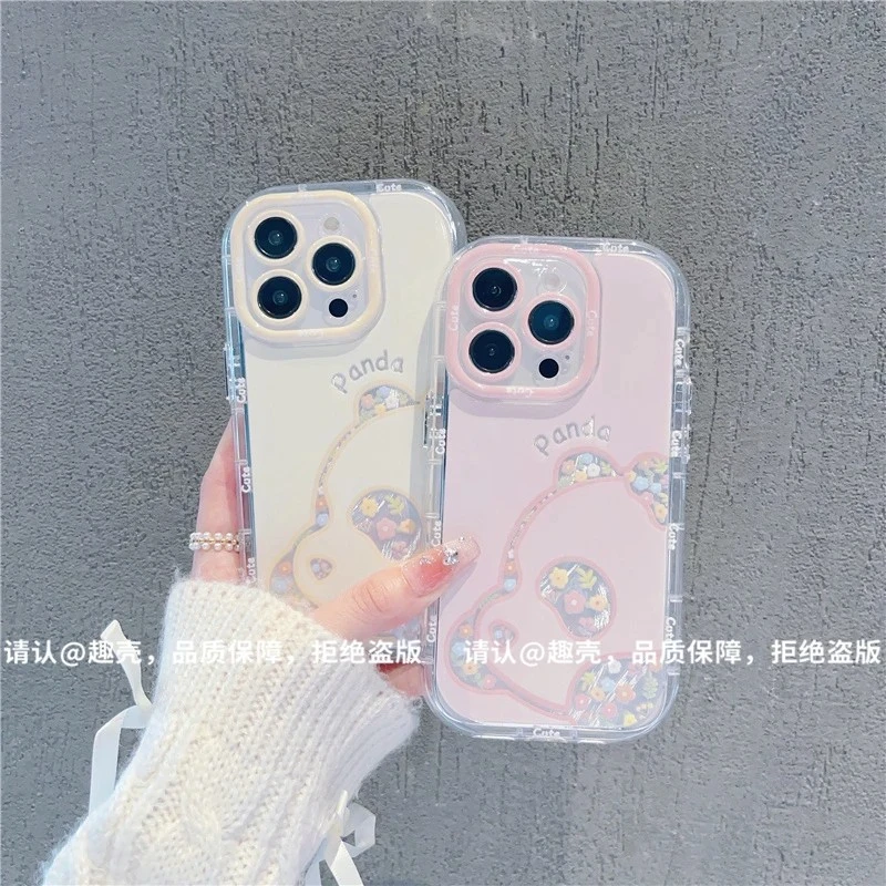 鲜花熊猫适用苹果16promax/15手机壳华为Pura70/vivo小米oppo