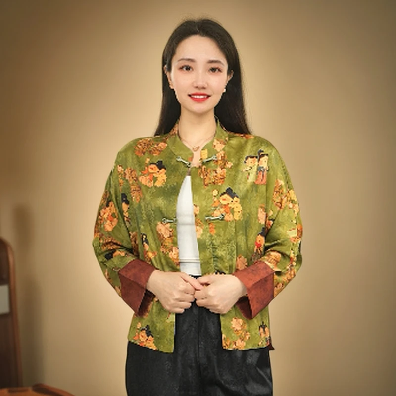 【绿色美人图】气质中国风时尚上衣长袖女装夏季提花开衫中式外套
