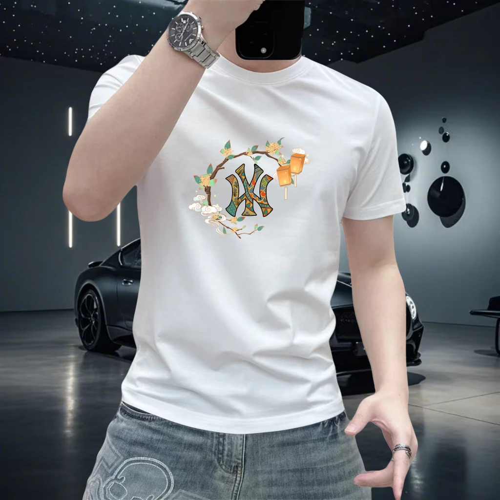 新款纯棉t恤短袖男ins潮牌个性印花圆领宽松青年百搭时尚打底上衣