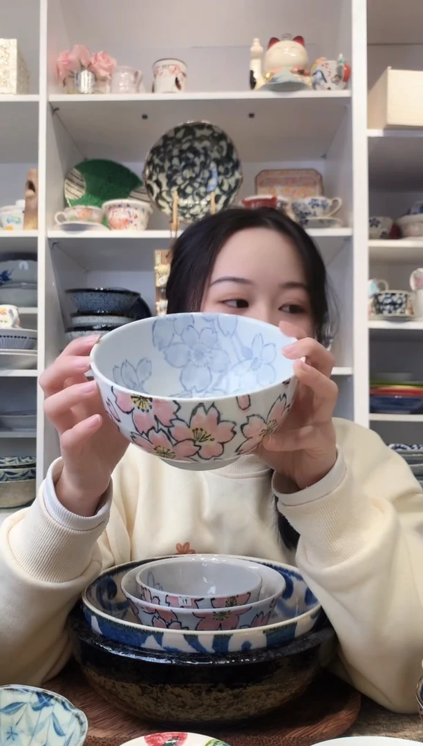 陶瓷美浓烧樱花面碗16cm