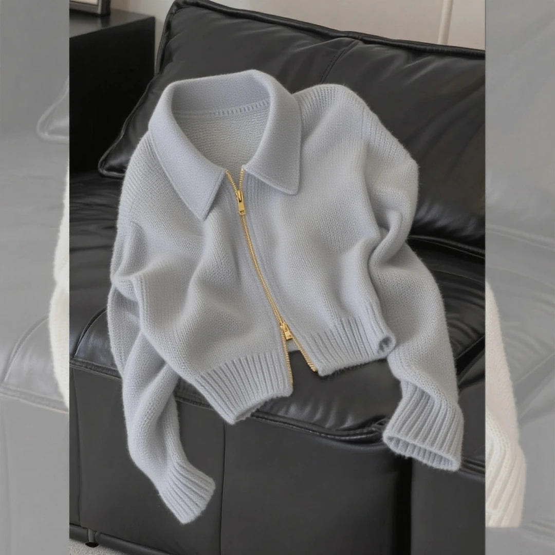 2025秋季新款慵懒时尚休闲百搭长袖毛针织衫宽松显瘦翻领上衣女装