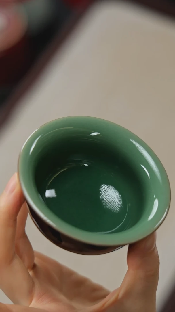 杯尚唐青瓷 黑釉 压手杯