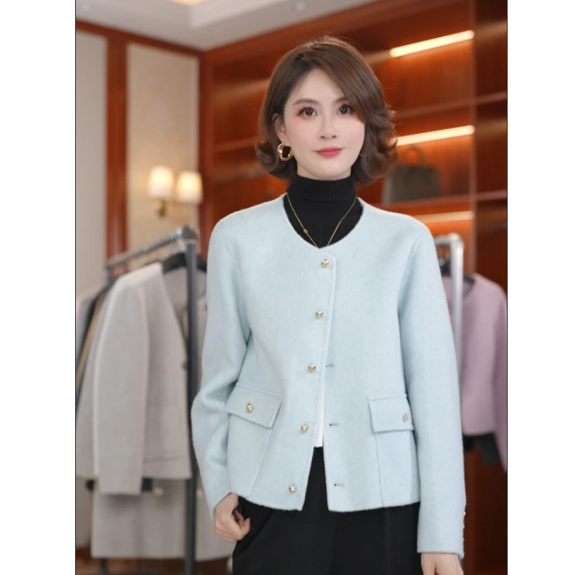 2025新品高级感手工双面羊毛单排扣百搭设计师短款长毛外套030