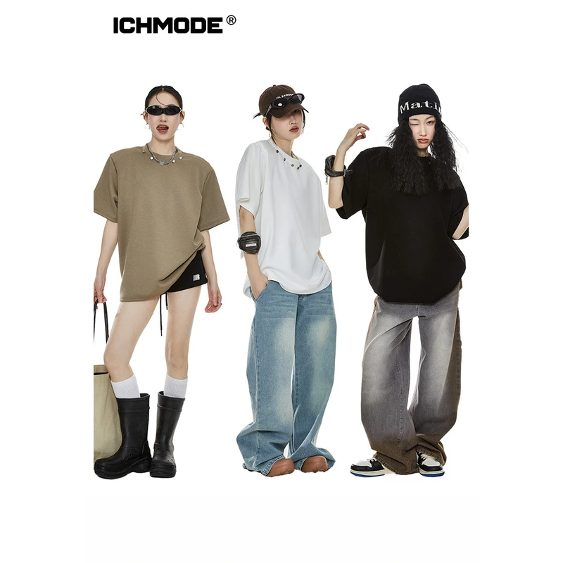 ICHMODE 美式短袖T恤女小众设计上衣运动白色休闲夏季简约宽松