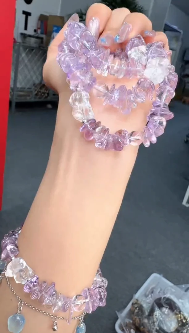 水晶手链银S925镶嵌M029紫水鱼油白水小猫款