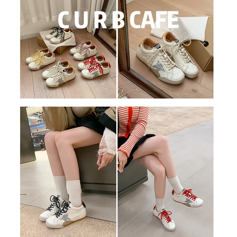 高智感真皮牛皮德训鞋秋冬新款内增高星星鞋做旧休闲运动脏脏鞋