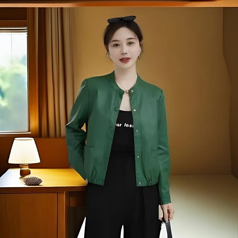 2025皮衣女外套短款时尚百搭宽松立领皮夹克女士显瘦春秋气质韩版
